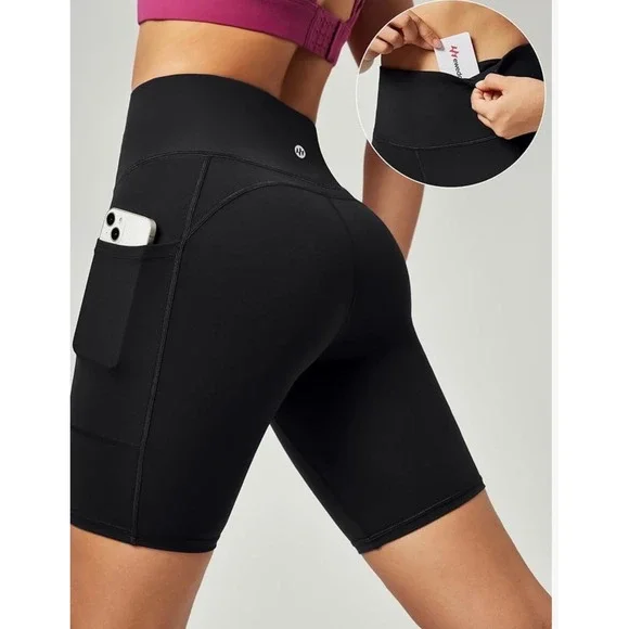 Ewedoos Women Black High Waist Biker Shorts with Pockets XS - Picture 3 of 3